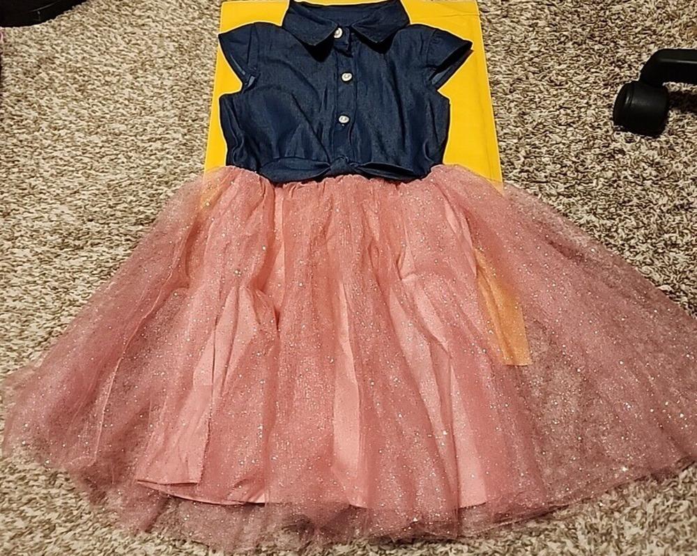 Girls Lily Bleu Sleeveless Dress Size 5 Blue Pink Fit & Flare Knee Length